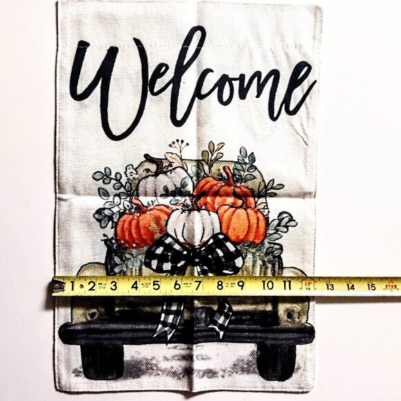 Fall Welcome Yard Garden Flag ~ Pumpkins & Pickup ~ Dbl-Sided ~ Sm. 12 x 18" NEW - Picture 5 of 10